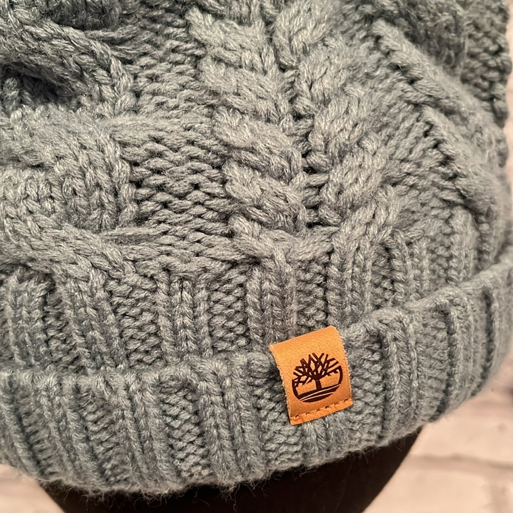 Timberland knit beanie hat winter cap sage green black faux fur lining warm ski - Picture 4 of 7